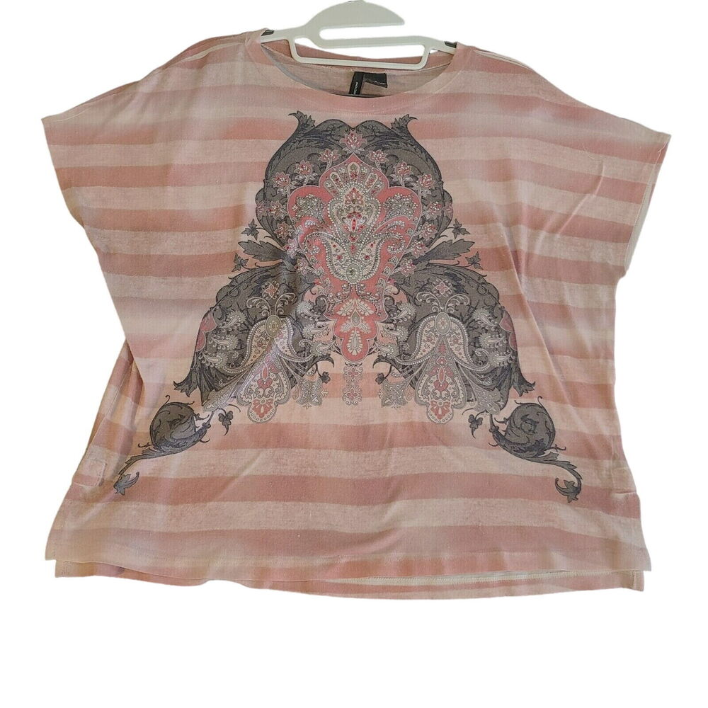 New Direction Womens T-Shirt Multi-Color Size Small 100% Polyester Cap Sleeve